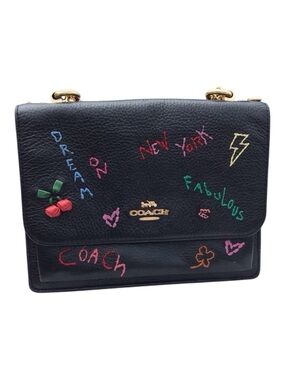 Coach Klare Black Leather Crossbody Bag With Diary Embroidery Limited Edition